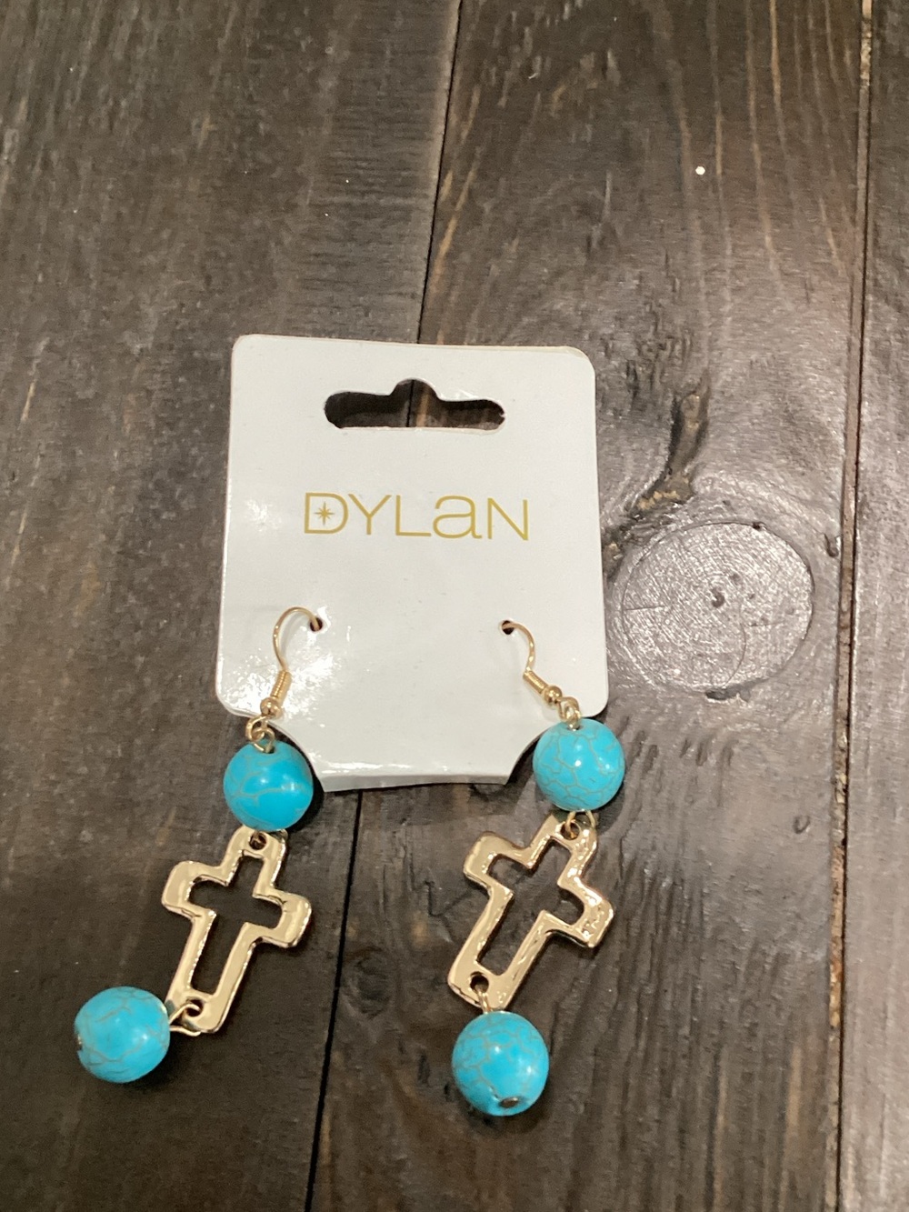 dylan Gold Cross Drop Earrings with Turquoise Beads